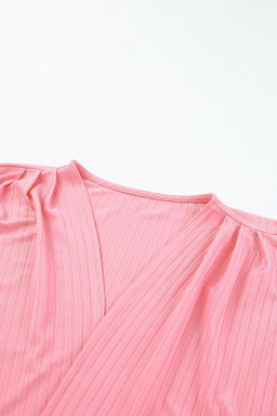 Pink Pink Pink Shimmer Ribbed Texture Plus Size Cardigan