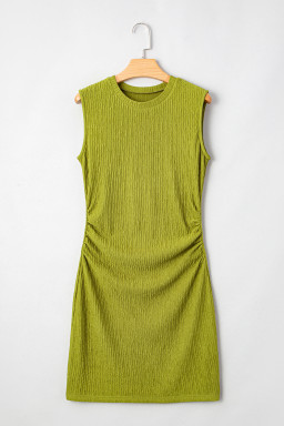 Spinach Green Solid Color Textured Ruched Side Bodycon Tank Dress