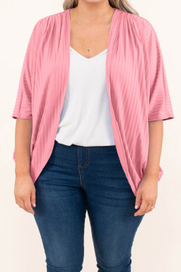 Pink Pink Pink Shimmer Ribbed Texture Plus Size Cardigan
