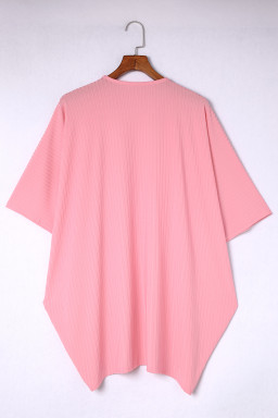 Pink Pink Pink Shimmer Ribbed Texture Plus Size Cardigan