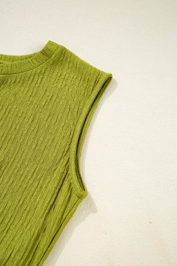 Spinach Green Solid Color Textured Ruched Side Bodycon Tank Dress