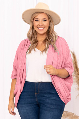 Pink Pink Pink Shimmer Ribbed Texture Plus Size Cardigan