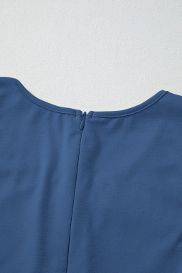 Sail Blue Solid Color Pleated Detail Elastic Waist Sleeveless Jumpsuit