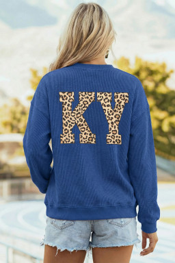 Dark Blue Raised Rib KENTUCKY/ Leopard KY Printed Sweatshirt