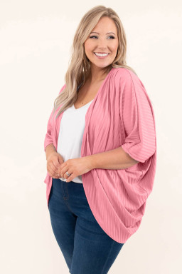 Pink Pink Pink Shimmer Ribbed Texture Plus Size Cardigan