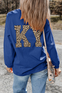 Dark Blue Raised Rib KENTUCKY/ Leopard KY Printed Sweatshirt