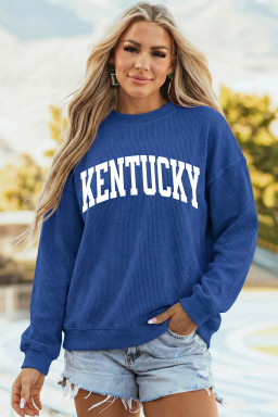 Dark Blue Raised Rib KENTUCKY/ Leopard KY Printed Sweatshirt