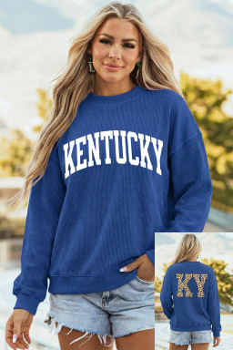 Dark Blue Raised Rib KENTUCKY/ Leopard KY Printed Sweatshirt