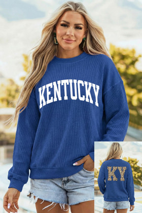 Dark Blue Raised Rib KENTUCKY/ Leopard KY Printed Sweatshirt
