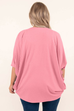 Pink Pink Pink Shimmer Ribbed Texture Plus Size Cardigan