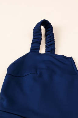 Blue Notched Neck Smocked Back Wide Leg Sleeveless Jumpsuit