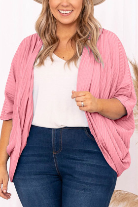 Cardigan de talla gran amb textura de canalé brillant rosa rosa
