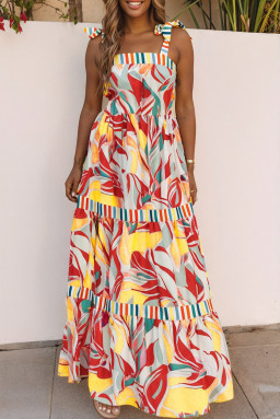 Multicolor Abstract Print Striped Detail Knot Strap Maxi Dress