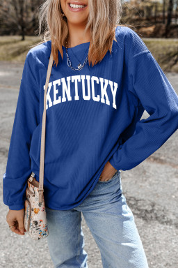 Dark Blue Raised Rib KENTUCKY/ Leopard KY Printed Sweatshirt