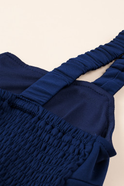 Blue Notched Neck Smocked Back Wide Leg Sleeveless Jumpsuit