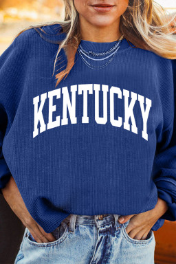 Dark Blue Raised Rib KENTUCKY/ Leopard KY Printed Sweatshirt