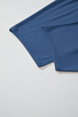 Sail Blue Solid Color Pleated Detail Elastic Waist Sleeveless Jumpsuit