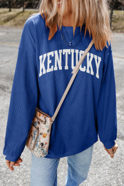 Dark Blue Raised Rib KENTUCKY/ Leopard KY Printed Sweatshirt