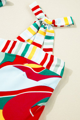 Multicolor Abstract Print Striped Detail Knot Strap Maxi Dress