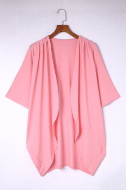 Pink Pink Pink Shimmer Ribbed Texture Plus Size Cardigan