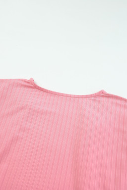 Pink Pink Pink Shimmer Ribbed Texture Plus Size Cardigan