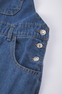 Dark Blue Retro Bib Pocket Buckle Straps Casual Denim Jumpsuit