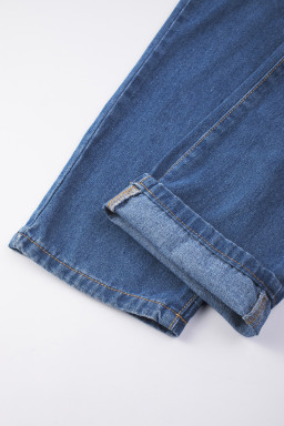 Dark Blue Retro Bib Pocket Buckle Straps Casual Denim Jumpsuit