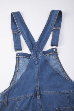 Dark Blue Retro Bib Pocket Buckle Straps Casual Denim Jumpsuit
