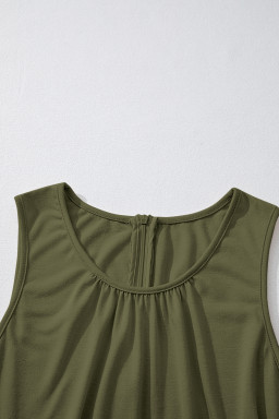 Four Leaf Clover Solid Color Pleated Detail Elastic Waist Sleeveless Jumpsuit