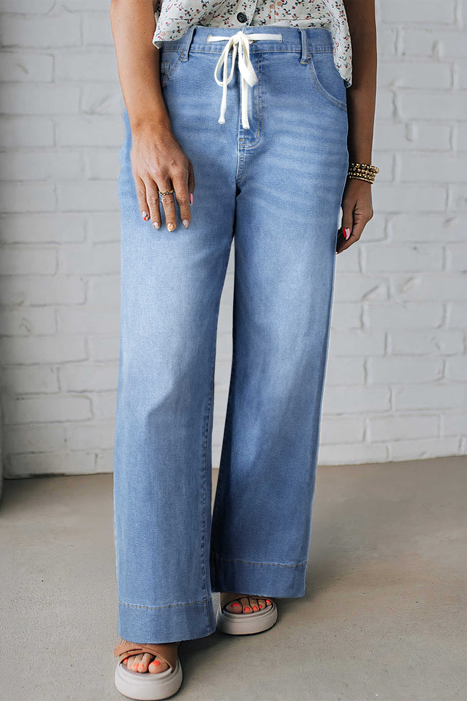 Iceland Blue Acid Wash Contrast Lace-up Plus Size Jeans