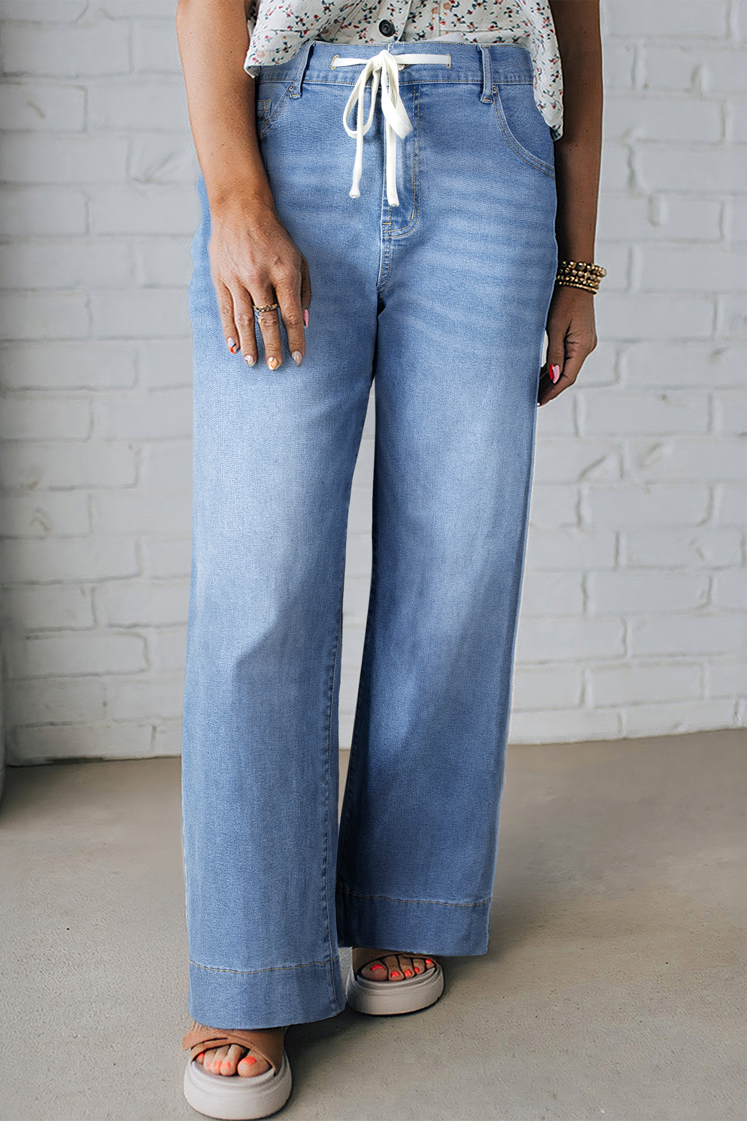 Iceland Blue Acid Wash Contrast Lace-up Plus Size Jeans