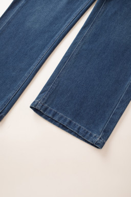 Dark Blue Crossed Tie Straps Bib Pocket Loose Denim Overalls