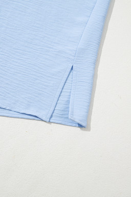 Mist Blue Solid Color Cuffed Short Sleeve Shirt