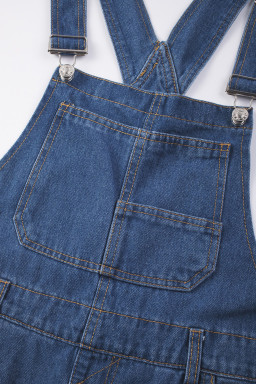 Dark Blue Retro Bib Pocket Buckle Straps Casual Denim Jumpsuit