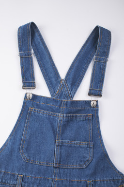 Dark Blue Retro Bib Pocket Buckle Straps Casual Denim Jumpsuit