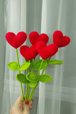 Fiery Red 1 Piece Handmade Crochet Heart Shaped Flower