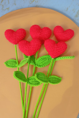 Fiery Red 1 Piece Handmade Crochet Heart Shaped Flower