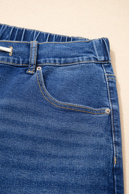 Dark Blue Acid Wash Contrast Lace-up Plus Size Jeans