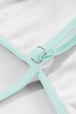 Beau Blue Stylish Ribbed Contrast Trim Spaghetti Straps 2pcs Bikini Swimsuit