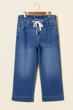 Dark Blue Acid Wash Contrast Lace-up Plus Size Jeans