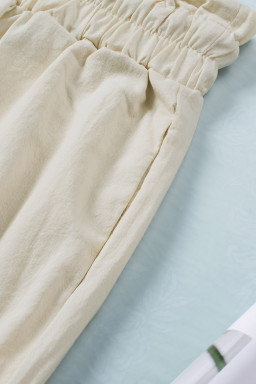 Khaki Paperbag Waist Straight Leg Cropped Pants