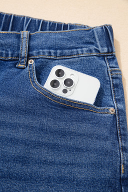 Dark Blue Acid Wash Contrast Lace-up Plus Size Jeans