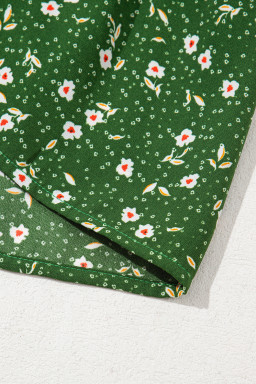 Green Floral Print Wrap V Neck Short Sleeve High Waistband Mini Dress