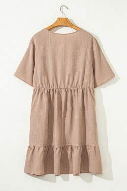 Dark Khaki Plus Size Textured Ruffled Short Sleeve Dress
