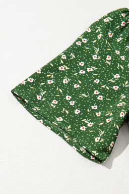 Green Floral Print Wrap V Neck Short Sleeve High Waistband Mini Dress