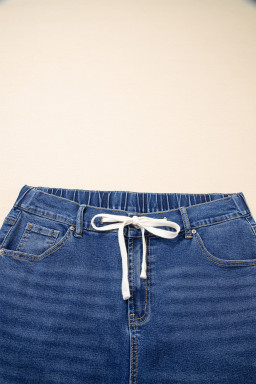 Dark Blue Acid Wash Contrast Lace-up Plus Size Jeans