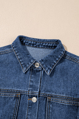Dark Blue Tailor Seam Detail Button Down Denim Vest