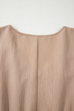 Dark Khaki Plus Size Textured Ruffled Short Sleeve Dress