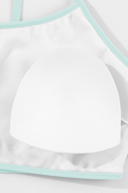 Beau Blue Stylish Ribbed Contrast Trim Spaghetti Straps 2pcs Bikini Swimsuit