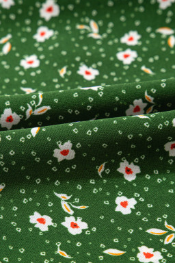 Green Floral Print Wrap V Neck Short Sleeve High Waistband Mini Dress